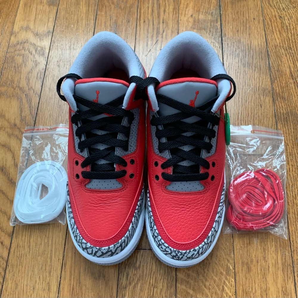 Air Jordan 3 Retro SE GS Red Cement Shoes With Extra Laces